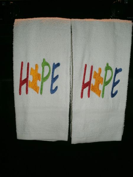 Autism Hope Puzzle Piece Kitchen Towels 2 piece set