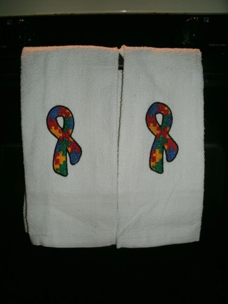 Autism Puzzle Piece Ribbon Kitchen Towels 2 piece set