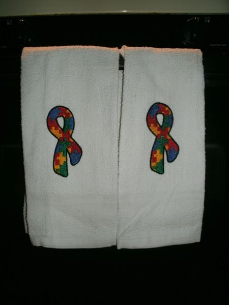 Autism Puzzle Piece Ribbon Kitchen Towels 2 piece set