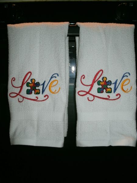 Autism Love Puzzle Ribbon Kitchen Towels 2 piece set