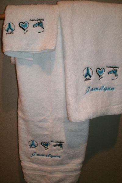 Peace Love Hairstyling Personalized 3 Piece Towel Set