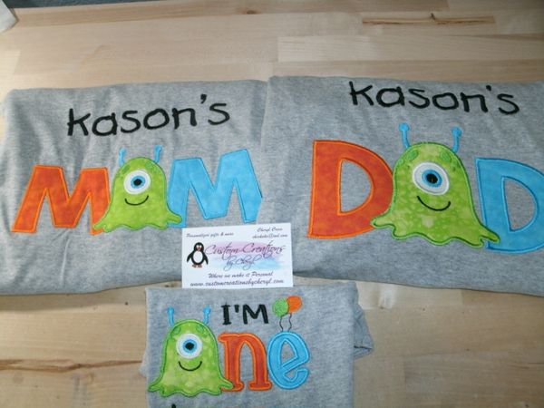 Monster Birthday Set Mom, Dad & Birthday Child Personalized Birthday Couples Shirts