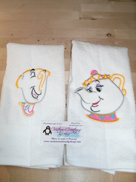 Beauty and Beast Chip Mrs Potts Kitchen Towels Hand Towels 2 piece set