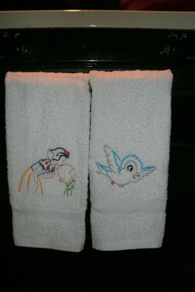 Snow White & Bird Sketch Kitchen Towels Hand Towels 2 piece set