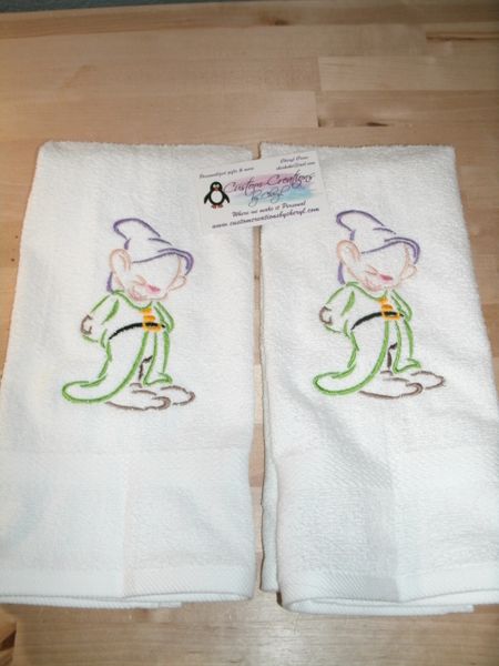 Snow White Dopey Dwarf Sketch Kitchen Towels Hand Towels 2 piece set