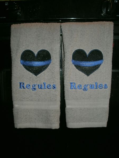 Police Thin Blue Line Heart Kitchen Hand Towels 2 piece set