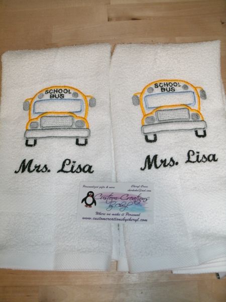 School Bus Sketch Hand Towels 2 piece set