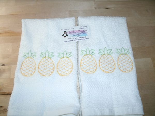 Tropical Pineapple Trio Sketch Kitchen Towels Hand Towels 2 piece set