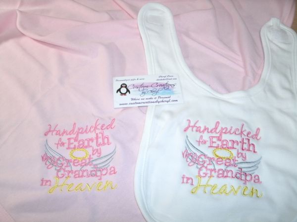 Handpicked for Earth by my Great Grandpa in Heaven Memorial Bib & Blanket Gift Set