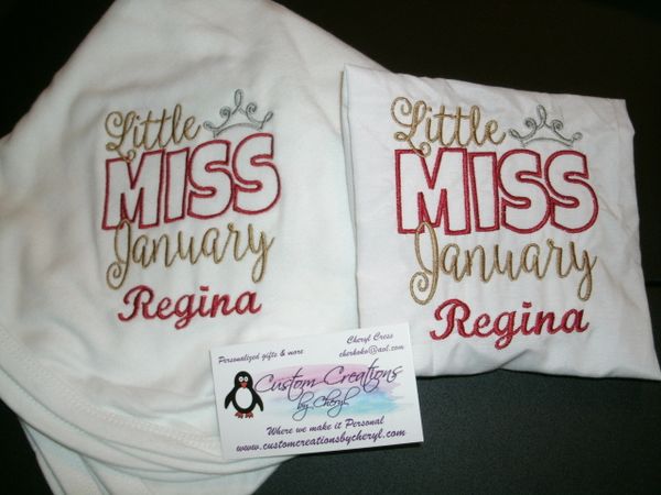 Little Miss January Personalized Bib & Blanket Gift Set