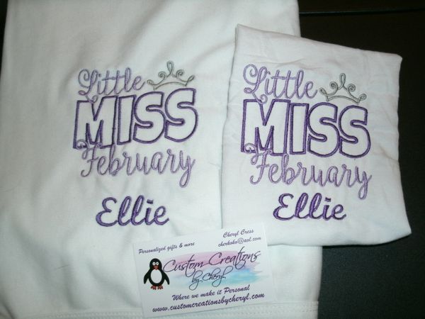 Little Miss February Personalized Bib & Blanket Gift Set