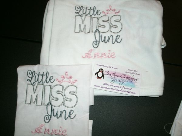 Little Miss June Personalized Bib & Blanket Gift Set