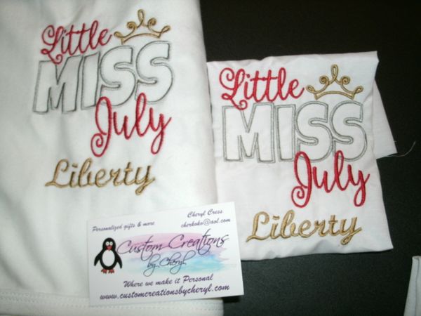 Little Miss July Personalized Bib & Blanket Gift Set