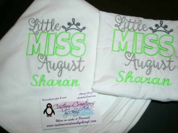 Little Miss August Personalized Bib & Blanket Gift Set