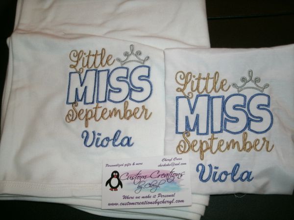 Little Miss September Personalized Bib & Blanket Gift Set