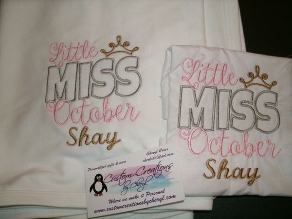Little Miss October Personalized Bib & Blanket Gift Set
