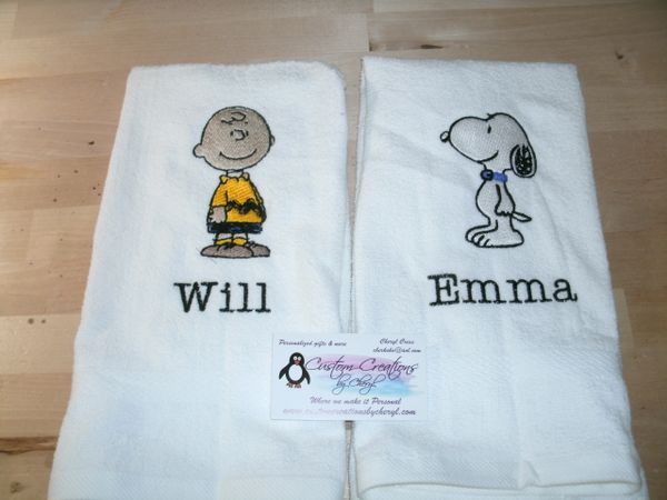 Snoopy & Charlie Personalized Kitchen Towels Hand Towels 2 piece set