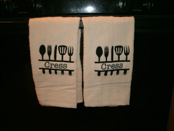 Monogram Split Kitchen Utensils Farm Country Kitchen Towels Hand Towels 2 piece set