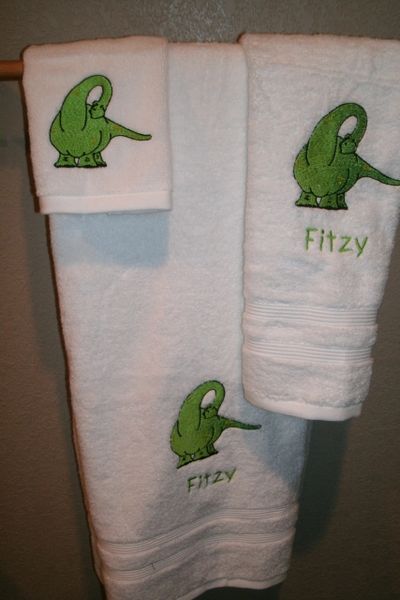 Dinosaur Long Neck Dino Personalized 3 Piece Bath Towel Set  Any Color 