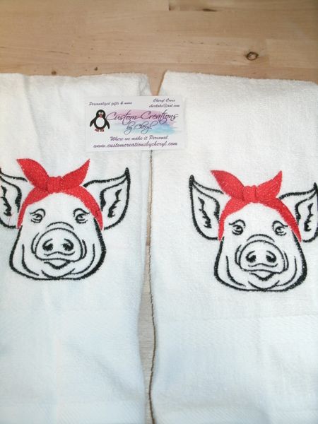 Personalized Bandana Pig Farm Country Kitchen Towels Hand Towels 2 piece set