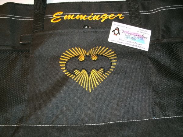 Batman Heart Sunburst Superhero Personalized Tote Bag