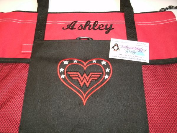 Wonder Woman Heart Outline Superhero Personalized Tote Bag