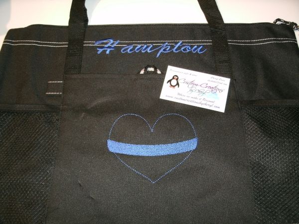 Police Blue Line Heart Personalized Tote Bag Great Police Gift