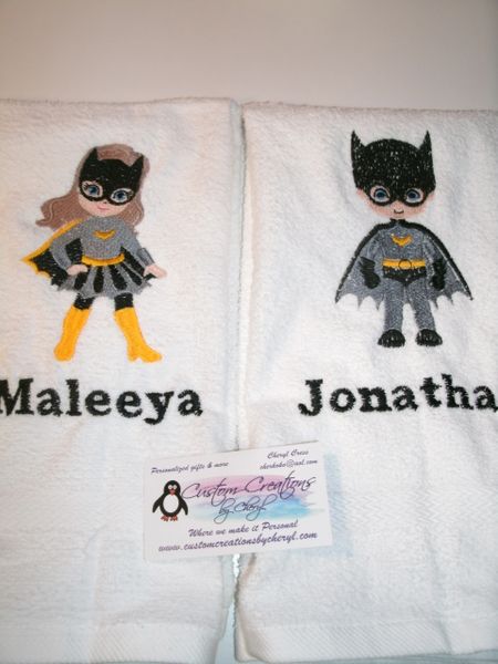 Batman & Batgirl Kid Superhero Kitchen Towels Hand Towels 2 piece set