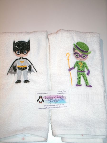 Batman & Riddler Kid Superhero Kitchen Towels Hand Towels 2 piece set