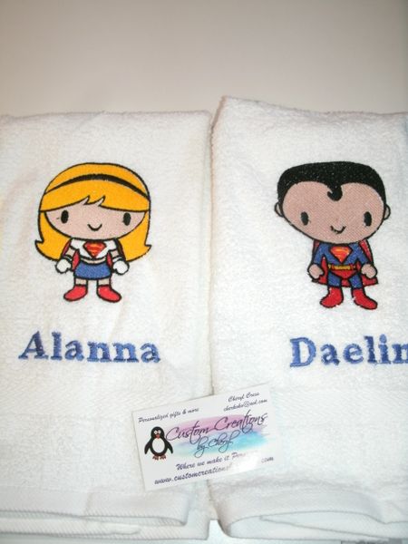 Superman & Supergirl Kid Superhero Kitchen Towels Hand Towels 2 piece set