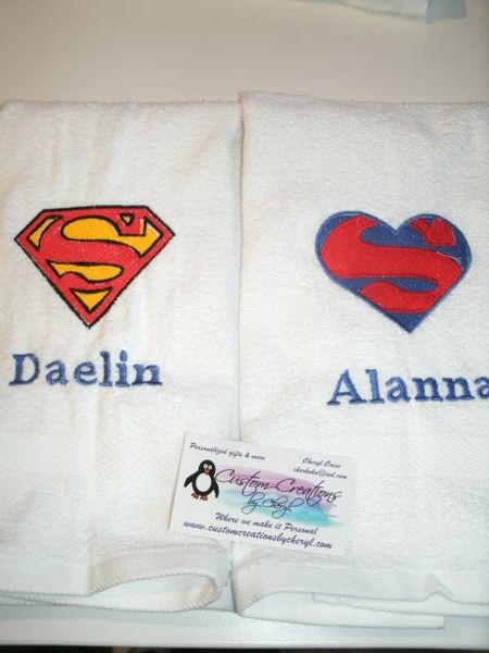 Superman & Supergirl Logos Superhero Kitchen Towels Hand Towels 2 piece set