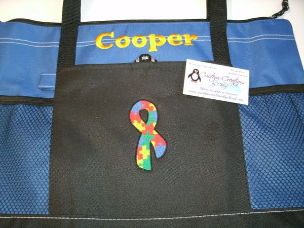 Autism Ribbon Puzzle Piece Personalized Tote Bag Autism Awareness