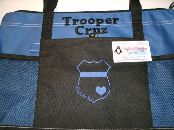 Police Back the Blue Line Badge Personalized Tote Bag Great Police Gift