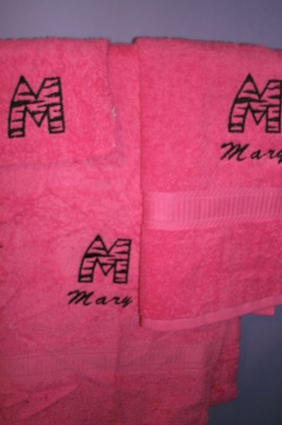 Zebra Animal Print Monogram Letter Personalized Towel Set