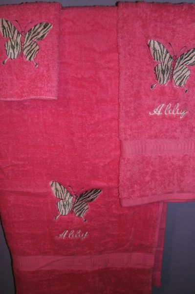 Butterfly Zebra Animal Print Personalized Towel Set