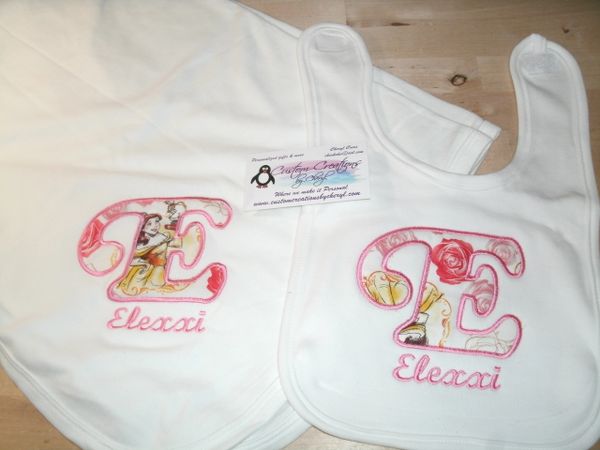 Monogram Belle Letter Personalized Girl Baby Blanket & Bib Combo Set