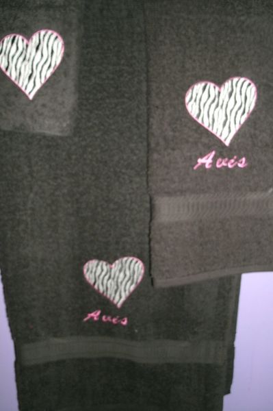 Heart Zebra Animal Print Personalized Towel Set