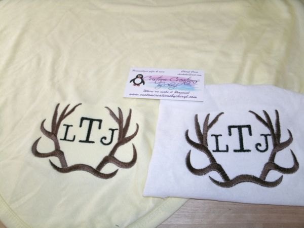 Monogram Deer Antlers Personalized Baby Blanket & Bib Combo Set