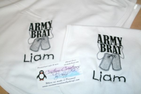 Army Brat Military Personalized Baby Blanket & Bib Combo Set