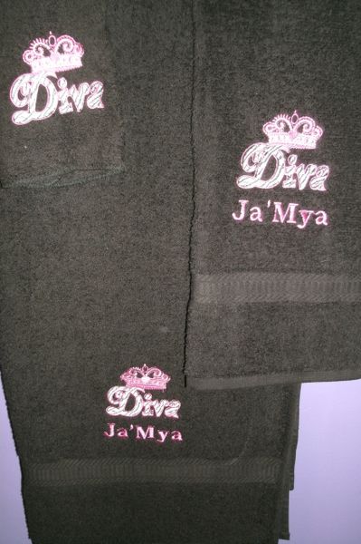 Diva Crown Zebra Animal Print Personalized Towel Set