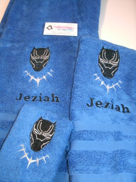 Black Panther Face Personalized 3 piece Superhero Towel Set