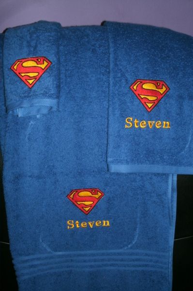 Superman Logo Personalized 3 piece Superhero Towel Set