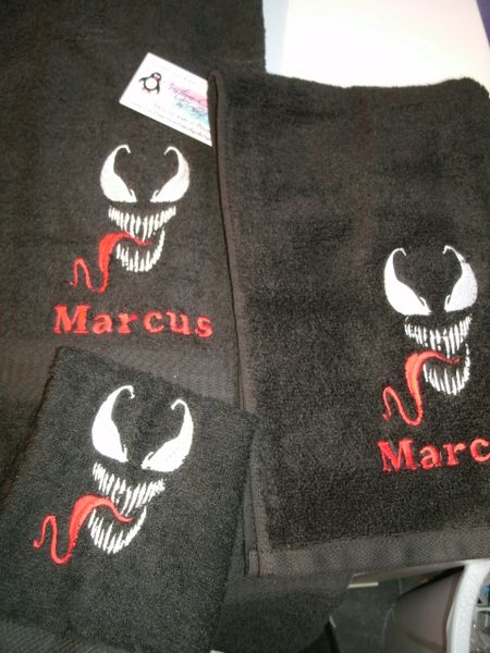 Venom Logo Personalized 3 piece Superhero Towel Set