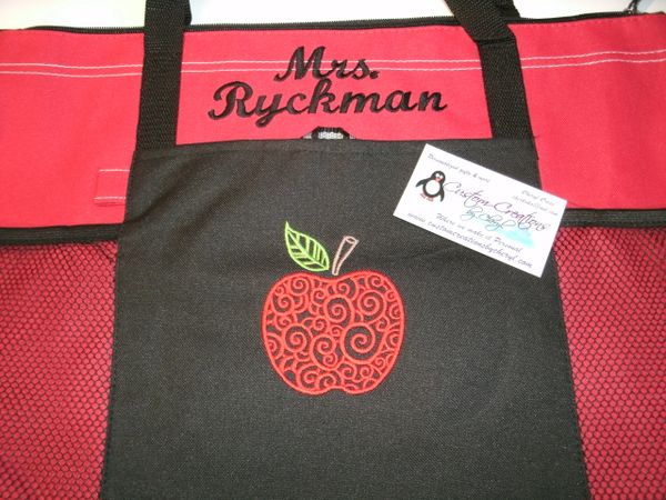 Teacher Apple scroll Personalized Tote Bag, Great Teacher Gift