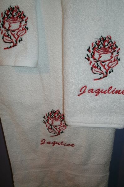 Flaming Tribal Rose Personalized Towel Set Wedding or Anniversary