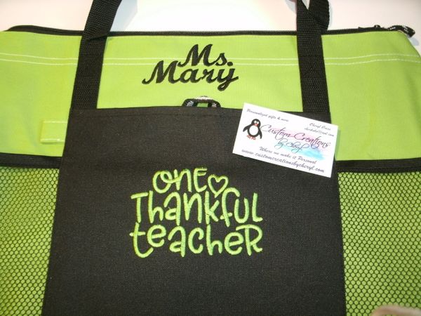 Teacher One Thankful Teacher Personalized Tote Bag Great Teacher Gift