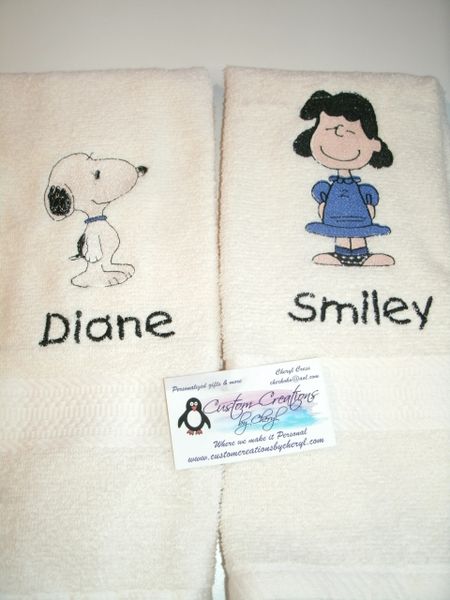 Snoopy & Lucy Personalized Kitchen Towels Hand Towels 2 piece set