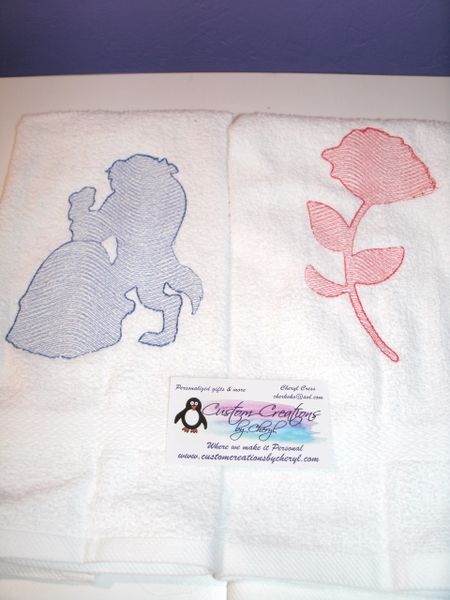 Beauty and Beast & Rose sketch Kitchen Towels Hand Towels 2 piece set
