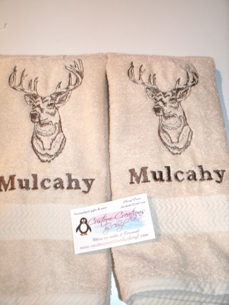 Buck Deer Head Sketch Hunting Kitchen Towels 2 piece set
