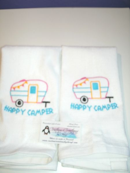 Happy Camper 2 Kitchen Towels Hand Towels 2 piece set